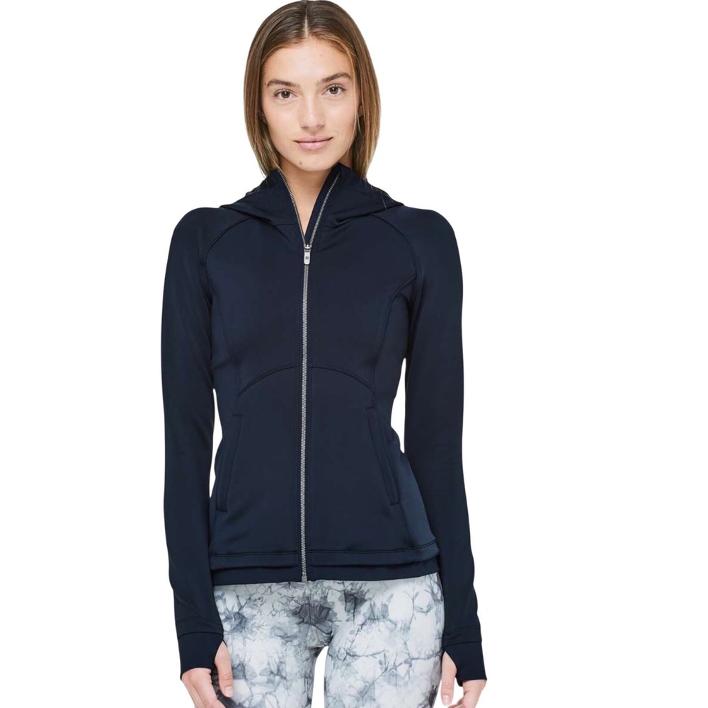 Lululemon Stopover Jacket True Navy Women's Silver Zip Fitted Thumbholes size 4